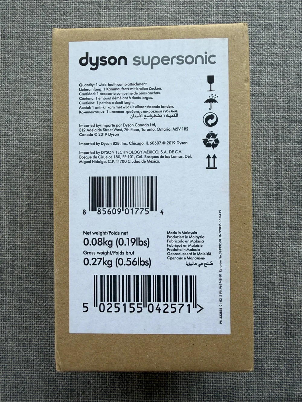 Dyson Supersonic Hair Dryer Wide Tooth Comb Attachment Nozzle Iron Grey Genuine